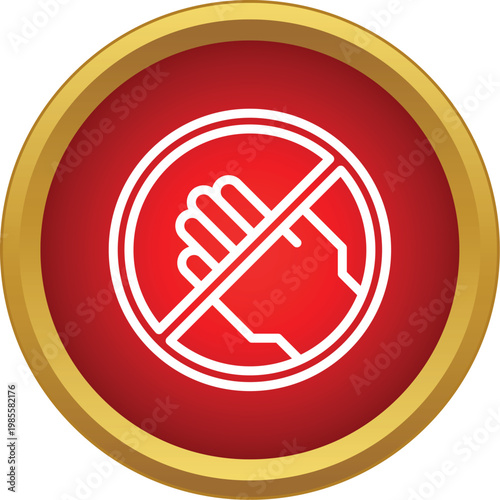Red prohibition icon preventing touching or contact with hand outline