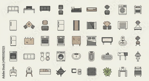 Collection of Furniture Icons for Interior Design and Home Decor.