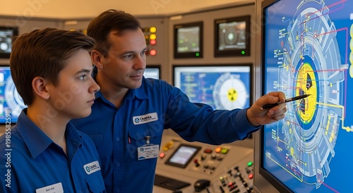 Engineers Monitoring High-Tech Nuclear Power Control Room