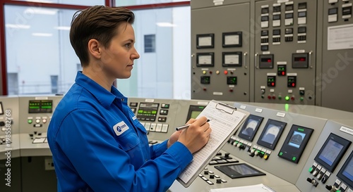 Female Engineer Monitoring Industrial Control Room