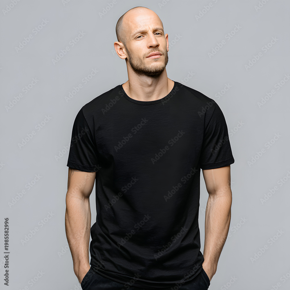 Obraz premium Professional Men's Plain black Tee Mockup – Front View 