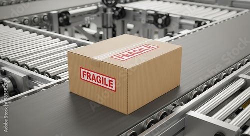 Fragile Package on Industrial Conveyor Belt