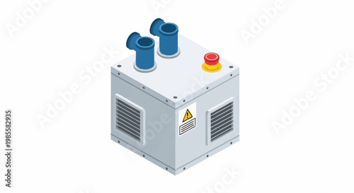 Industrial control box with warning label.