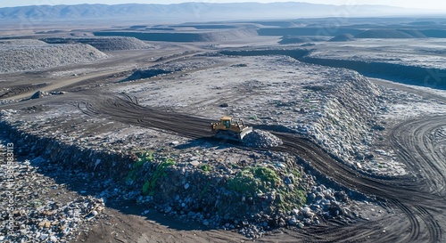 Industrial Bulldozer Managing Waste in Large Scale Landfill
