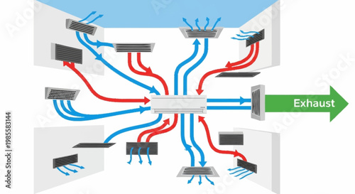 HVAC system diagram with air flow.