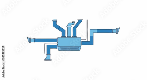 Blue exhaust system with multiple pipes.