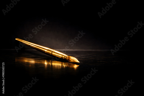 Polished 24k gold paintbrush on premium studio, creative design and art agency concept