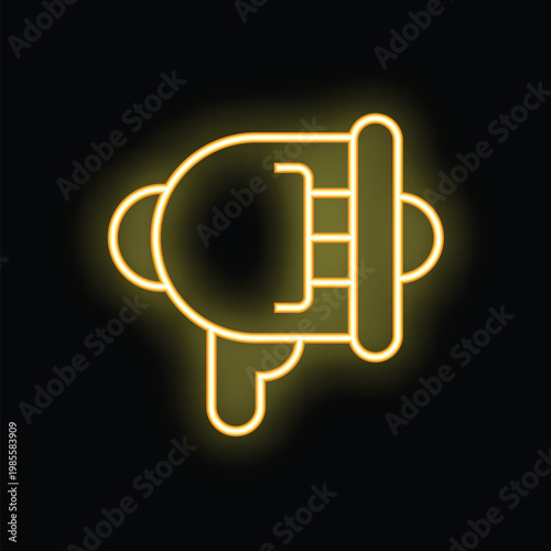 Neon yellow megaphone icon glowing in the dark, representing concepts like communication and making announcements