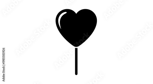 Black Heart Shaped Lollipop Silhouette.