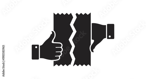 Torn Paper with Thumbs Up Down.