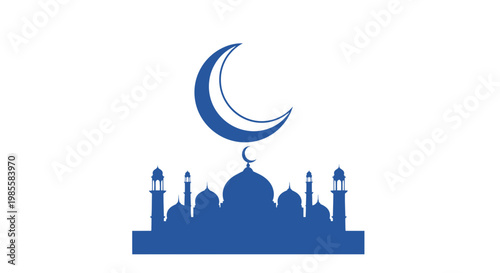 Canvas Print Mosque Silhouette with Crescent Moon Icon.