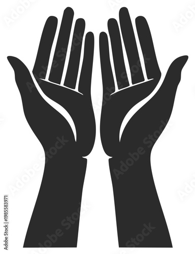 Black silhouette of two open hands with palms facing upward, symbolizing prayer, giving, or receiving.