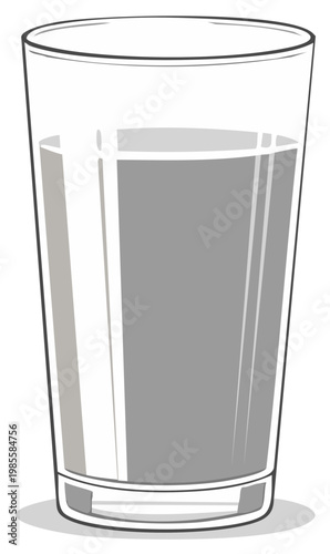 Grayscale vector illustration of a simple drinking glass filled with water