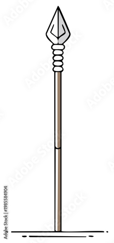 Simple Illustration of a Spear with a Metal Point and a Wooden Shaft Cartoon