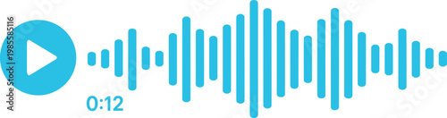 Blue play button icon, audio waveform, and timer 012, indicating media playback and duration.