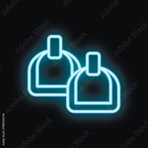 Blue neon sign of two classic chef toques, glowing brightly against a dark backdrop