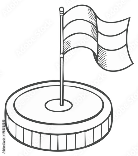 Hand Drawn Flag On Podium Showing Success Achievement and Victory Symbol