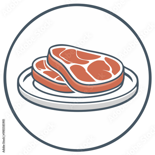 Two raw beef steaks on a plate icon for food and dining themes