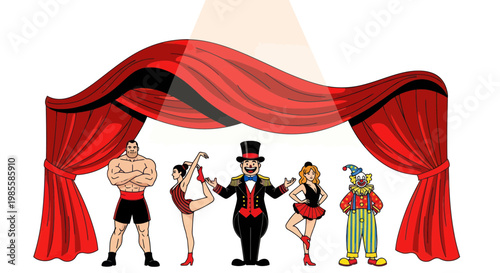 Circus Performers on Stage Under Spotlight