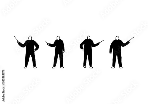 支持棒を持っているプレゼンターの手描きイラストセット（黒）