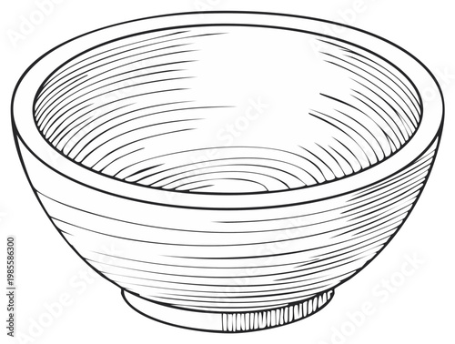 Stylized line art illustration of an empty bowl, kitchenware drawing with contour lines, illustration of dishware