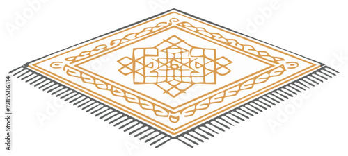 Isometric Rug Design featuring Geometric Pattern and Decorative Border with Tassels for Home Decor or Interior Design Projects