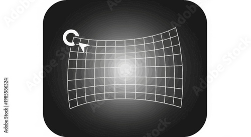 Distorted perspective grid illustration on dark gradient background; visual deformation effect; abstract design element; modern graphic distortion