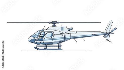 Vector 2D CAD illustration of helicopter in flight mode