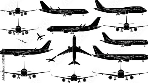 Various vector 2D CAD airplane designs in flight showcased