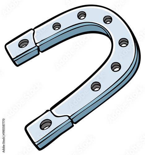 Shiny silver horseshoe cartoon illustration with nail holes, representing luck and good fortune