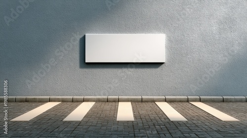 Isolated Blank Billboard on Urban Wall with Modern Pavement and Crosswalk Markings in Natural Light Enhancing Visual Appeal and Minimalist Design