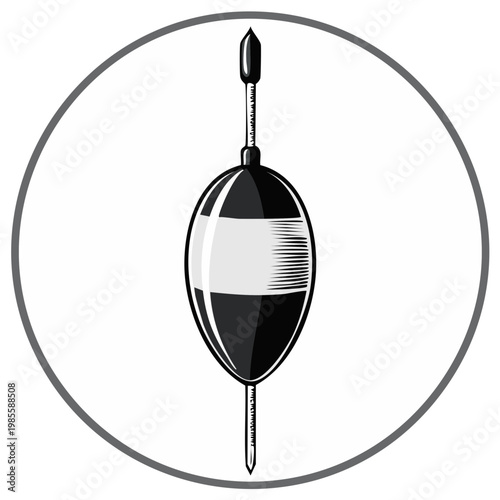 Fishing bobber icon with black and white stripes within a circle