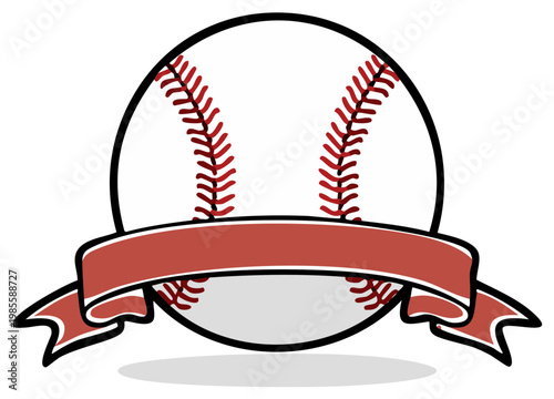 Baseball Emblem with Red Ribbon Award Banner