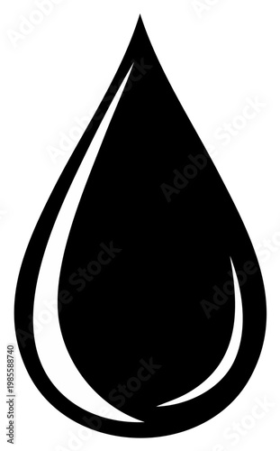 Simple black liquid drop icon with a shiny highlight vector illustration for oil water or fuel