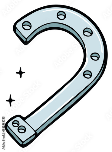 Shiny cartoon lucky horseshoe illustration with sparkles symbolizing good fortune charm