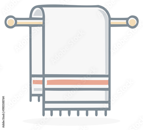 Clean white towel hangs on a light wooden rod ready for drying