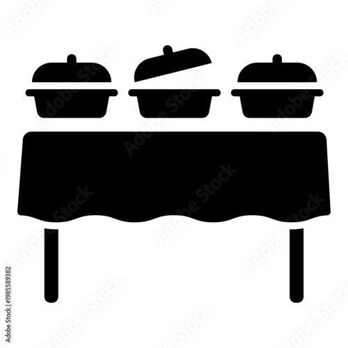 Buffet dining setup icon, symbolizing self service food, catering, restaurant dining, and meal presentation.