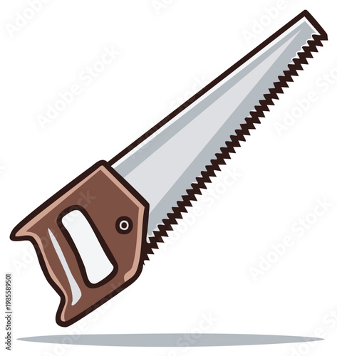 Cartoon illustration of a hand saw, carpentry tool for cutting wood, isolated
