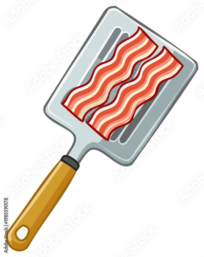 Cooked Bacon Strips on a Slotted Spatula Cartoon Illustration