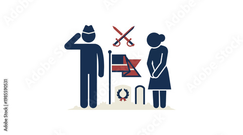 Memorial Day Concept with Soldier Saluting and Mourning