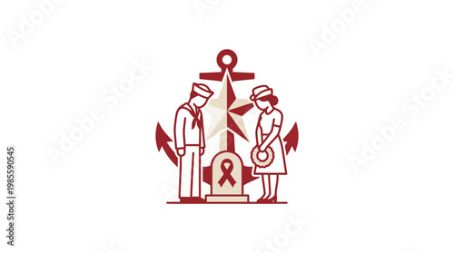 Memorial Day Remembrance Sailor Woman and Tombstone