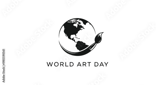 World Art Day banner with abstract woman face, continuous line art portrait with watercolor splashes, creative feminine beauty illustration vector