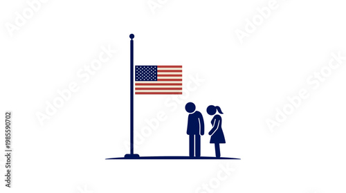 People Mourning Near Half-Mast American Flag
