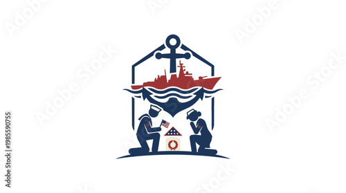 Navy Memorial Logo with Ship Anchor And Sailors