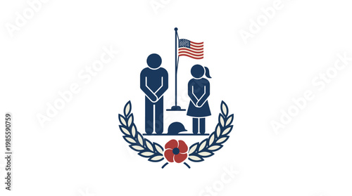 Memorial Day Remembrance Icon with American Flag
