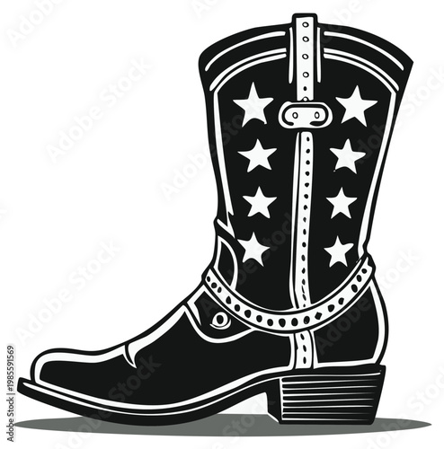 Cowboy boot illustration, western style with star details