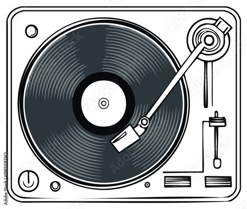 Vintage Record Player Illustration Turntable Icon Music Vinyl DJ Audio Equipment Sound Technology Retro