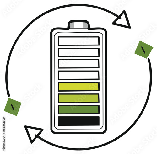 Rechargeable Battery Icon with Circular Arrows Indicating Energy Cycle