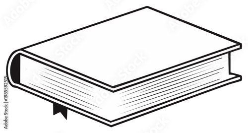 Isometric Open Book Vector Illustration with Bookmark Education and Reading Concept Minimalist Line Art Black and White Design