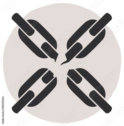 Four broken chain links forming a circular pattern on a neutral background flat design icon
